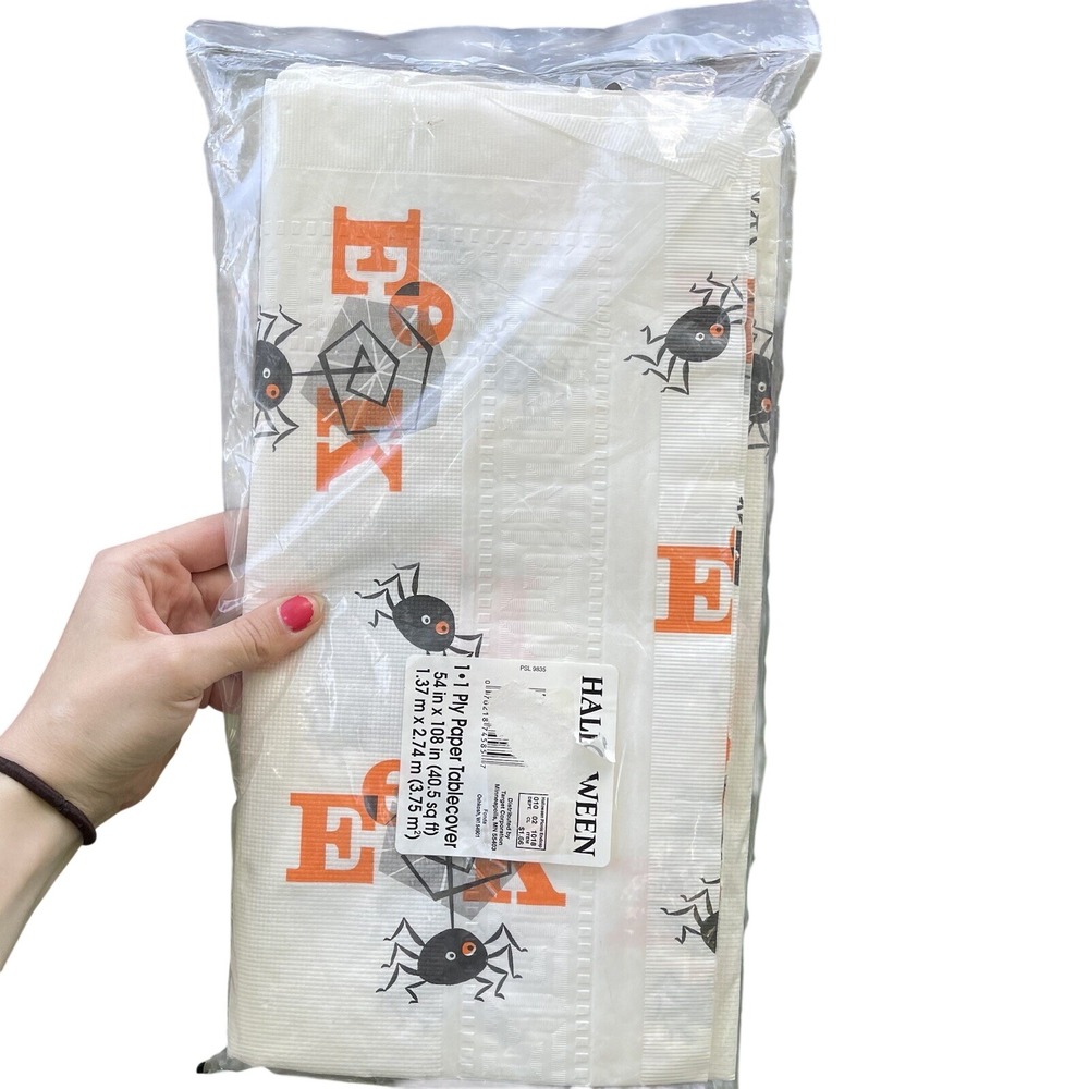 Vintage Halloween‎ Table Cover Eek Spider Web Crepe Paper 54x108